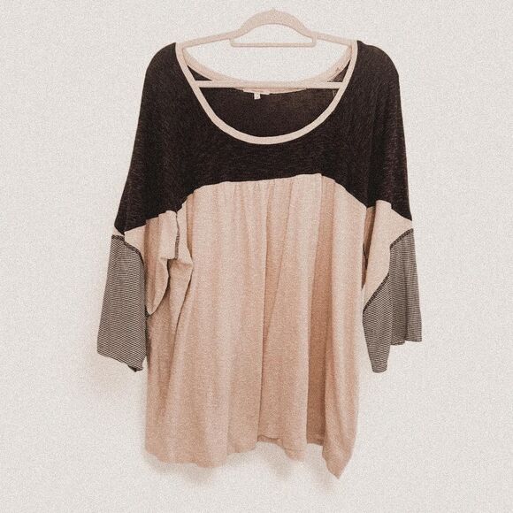 Maurices Navy Cream Striped Patchwork Ruffle Babydoll Tunic Boho Indie 3X - Picture 1 of 5